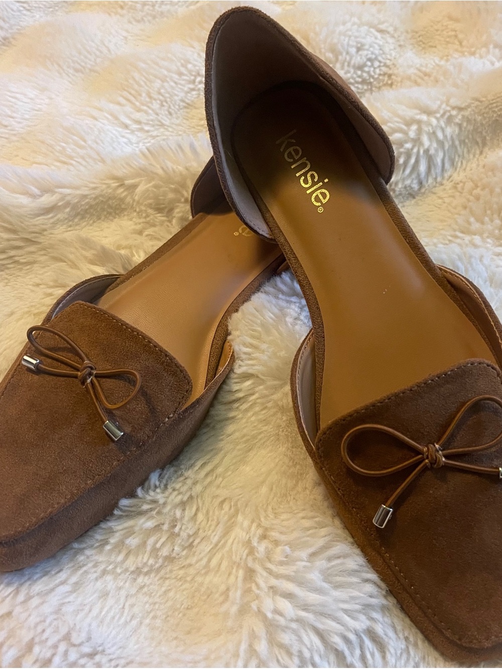 kensie Chestnut Brown Suede Bow D'Orsay Flats